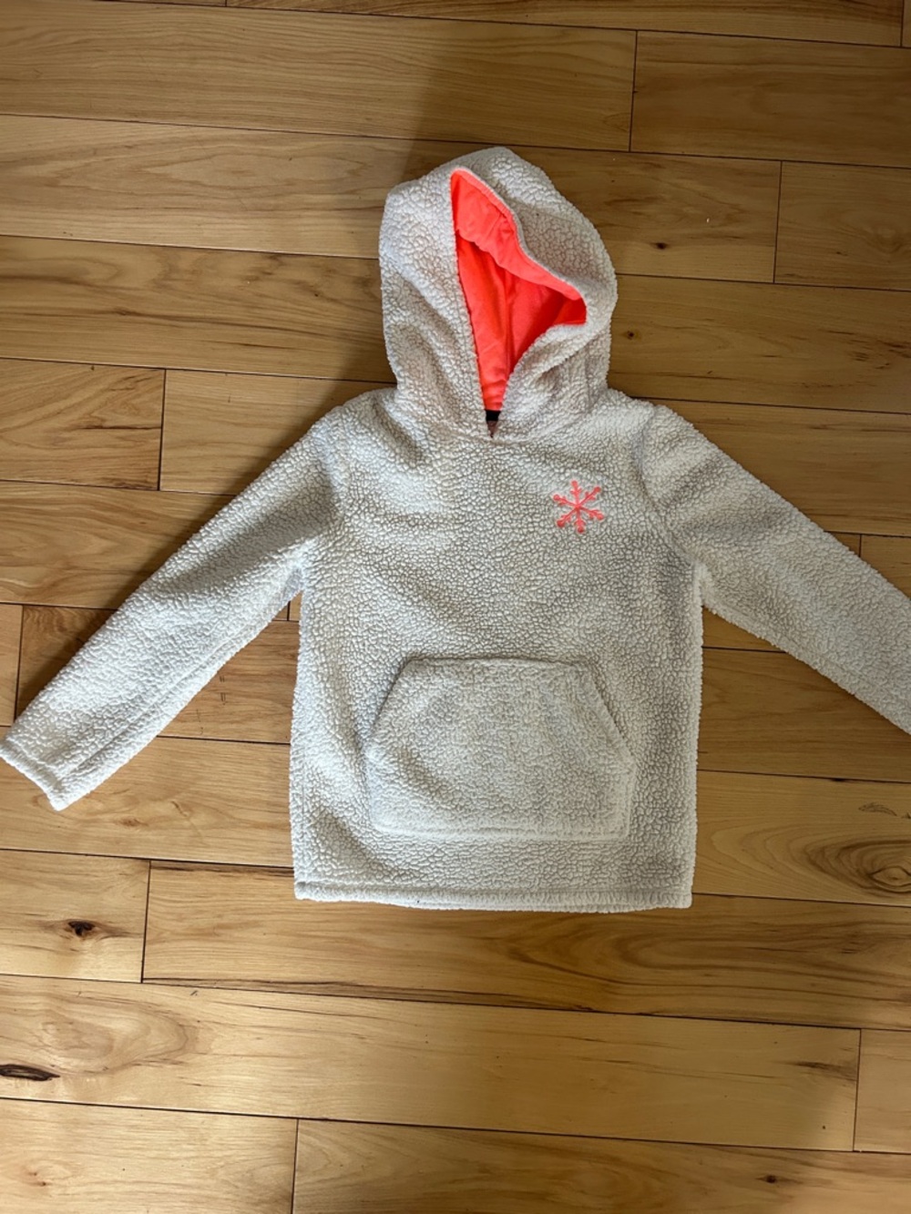 Cat & Jack Off white Sherpa Hoodie with Neon Coral Hood Lining